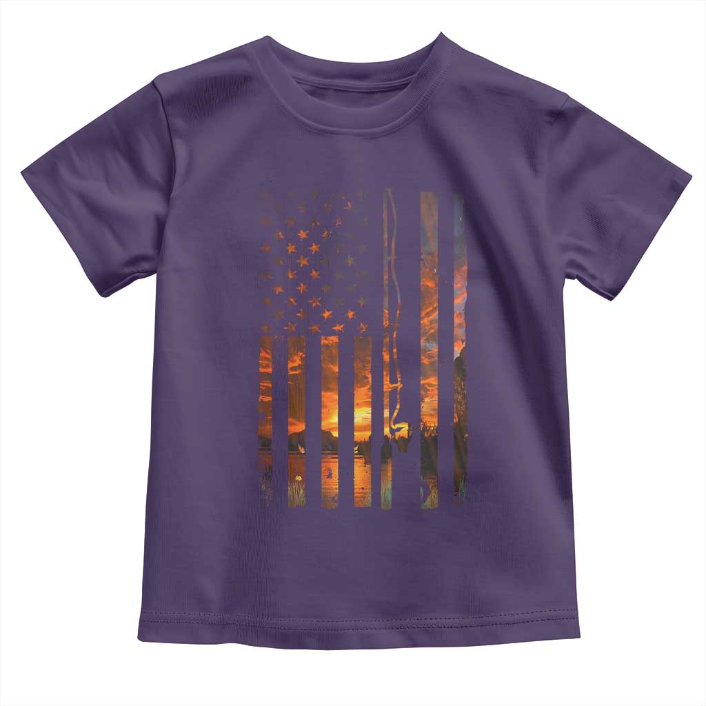 American Flag Fishing Toddler T Shirt Fish Fisher Fisherman Fishing Rod Sunset TS10 Purple Print Your Wear