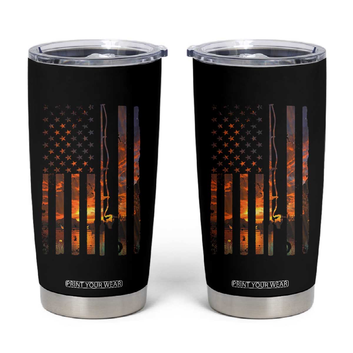American Flag Fishing Tumbler Cup Fish Fisher Fisherman Fishing Rod Sunset TS10 Black Print Your Wear