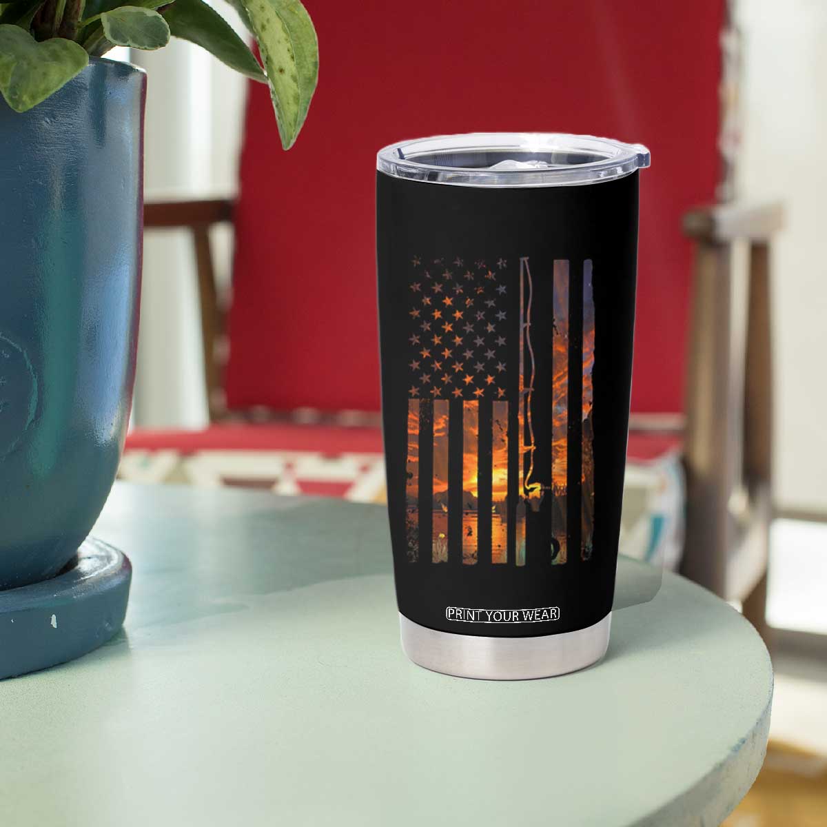 American Flag Fishing Tumbler Cup Fish Fisher Fisherman Fishing Rod Sunset TS10 Print Your Wear