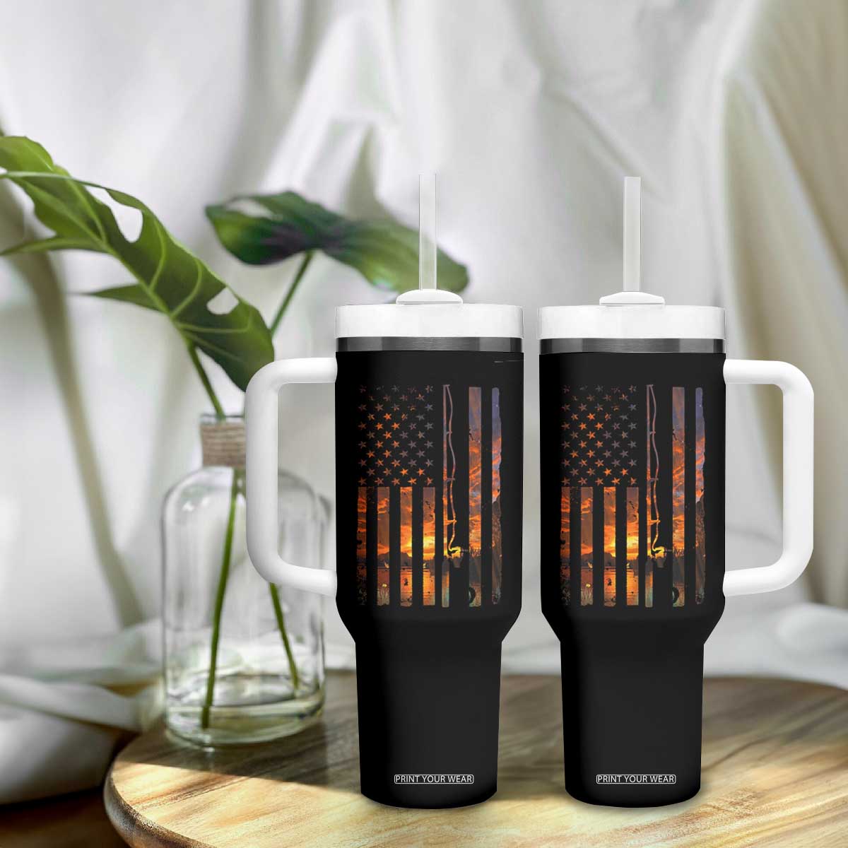 American Flag Fishing Tumbler With Handle Fish Fisher Fisherman Fishing Rod Sunset TS10 Print Your Wear