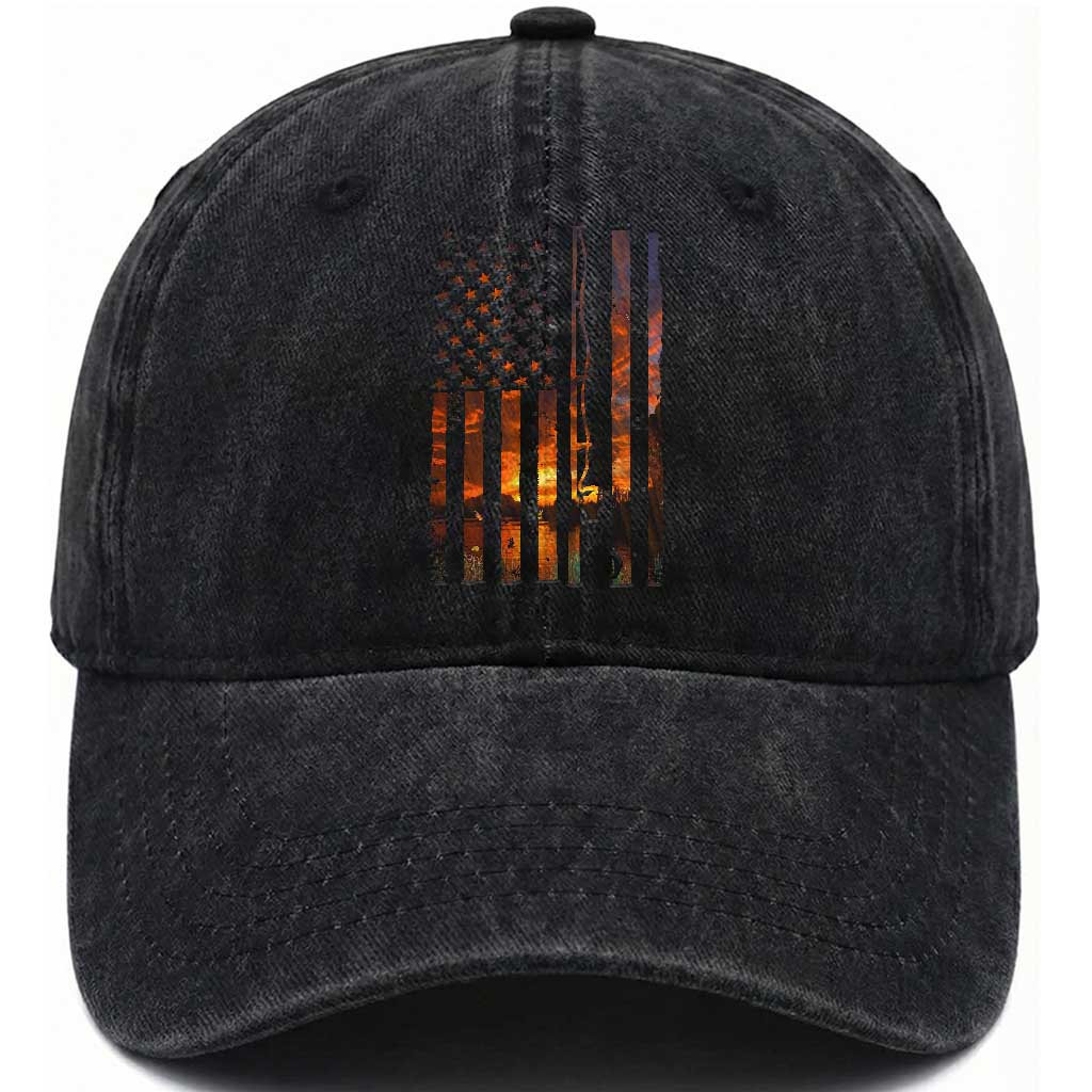 American Flag Fishing Washed Cotton Baseball Cap Fish Fisher Fisherman Fishing Rod Sunset
