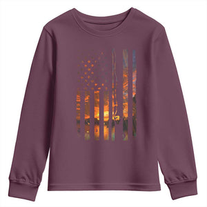 American Flag Fishing Youth Sweatshirt Fish Fisher Fisherman Fishing Rod Sunset TS10 Maroon Print Your Wear