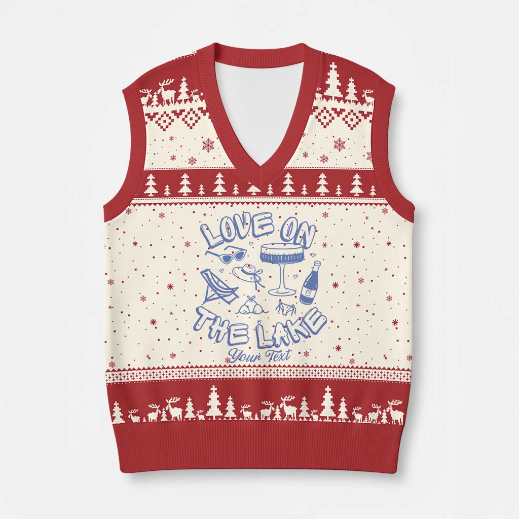 Personalized Love on the Lake Bachelorette V-Neck Knit Sweater Vest Custom Text Camp Bach Party TS10 Beige Red Print Your Wear