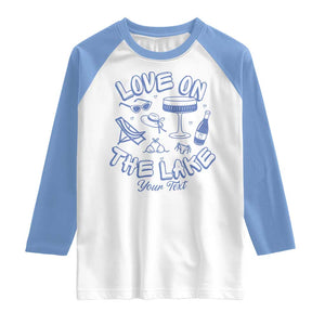 Personalized Love on the Lake Bachelorette Raglan Shirt Custom Text Camp Bach Party TS10 White Carolina Blue Print Your Wear