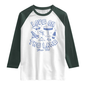 Personalized Love on the Lake Bachelorette Raglan Shirt Custom Text Camp Bach Party TS10 White Dark Forest Green Print Your Wear
