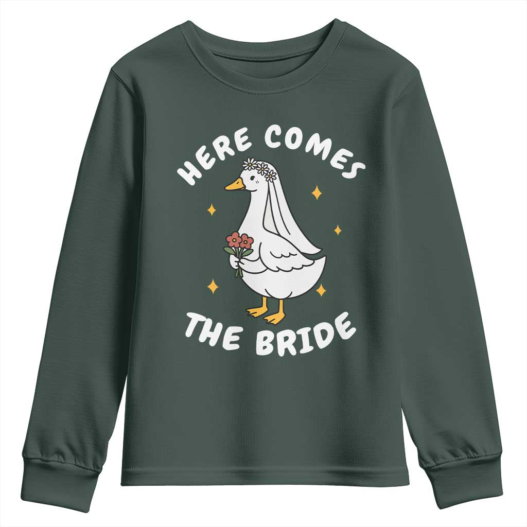 Silly Goose Bride Youth Sweatshirt Funny Goose Lovers TS10 Dark Forest Green Print Your Wear