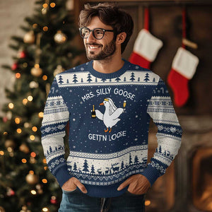 Mrs. Silly Goose Bride Ugly Christmas Sweater Funny Goose Lovers TS10 Navy Beige Print Your Wear