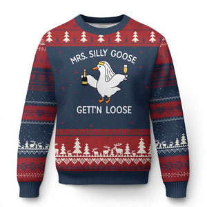 Mrs. Silly Goose Bride Ugly Christmas Sweater Funny Goose Lovers TS10 Navy Red Print Your Wear