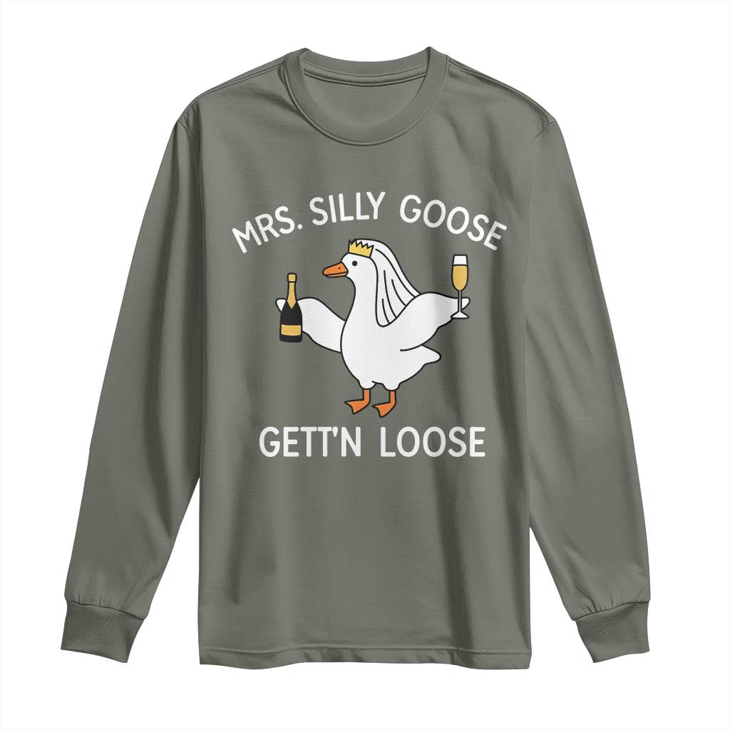Mrs. Silly Goose Bride Long Sleeve Shirt Funny Goose Lovers TS10 Military Green Print Your Wear