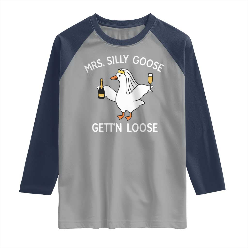 Mrs. Silly Goose Bride Raglan Shirt Funny Goose Lovers TS10 Sport Gray Navy Print Your Wear