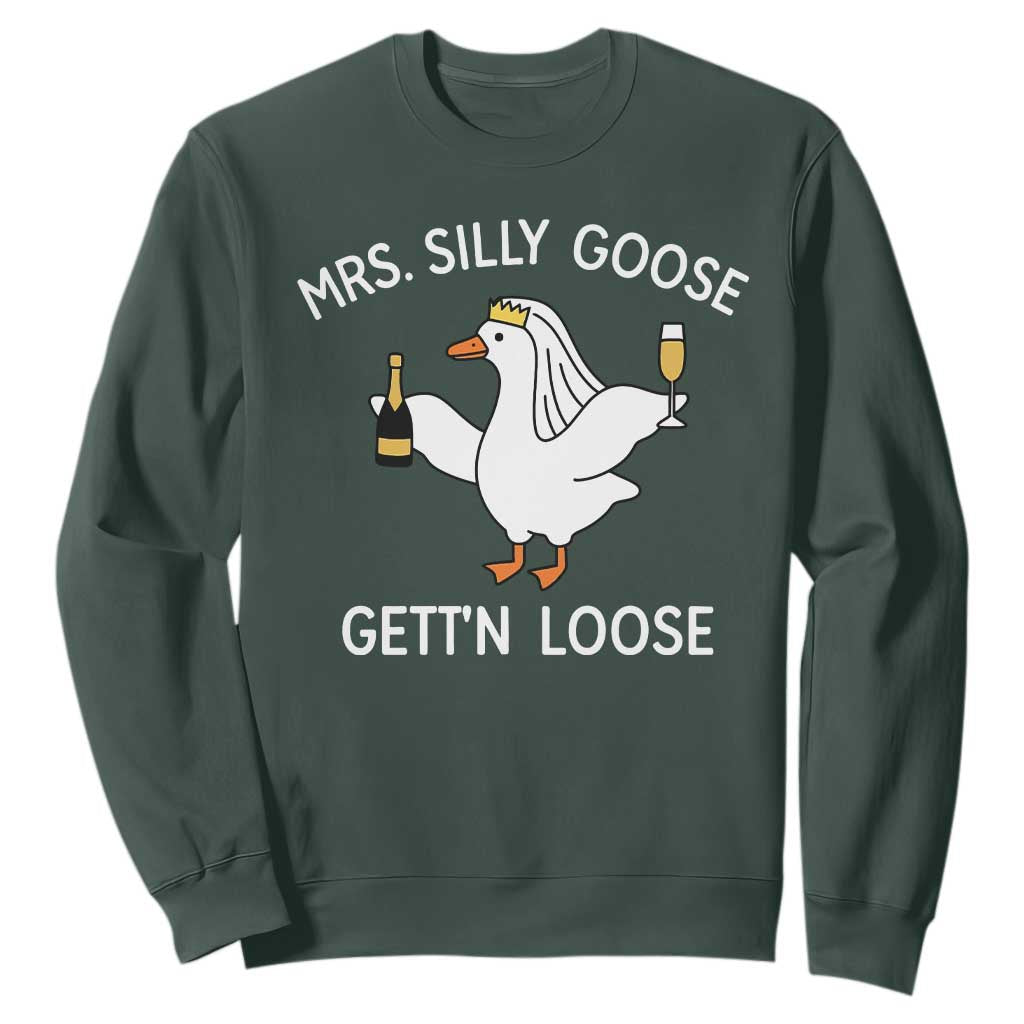 Mrs. Silly Goose Bride Sweatshirt Funny Goose Lovers TS10 Dark Forest Green Print Your Wear