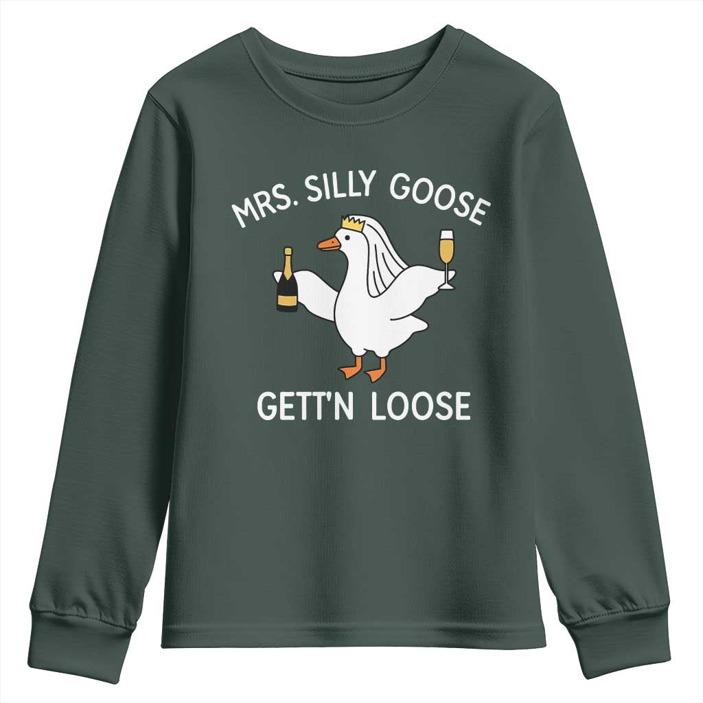Mrs. Silly Goose Bride Youth Sweatshirt Funny Goose Lovers TS10 Dark Forest Green Print Your Wear