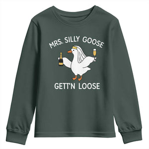 Mrs. Silly Goose Bride Youth Sweatshirt Funny Goose Lovers TS10 Dark Forest Green Print Your Wear
