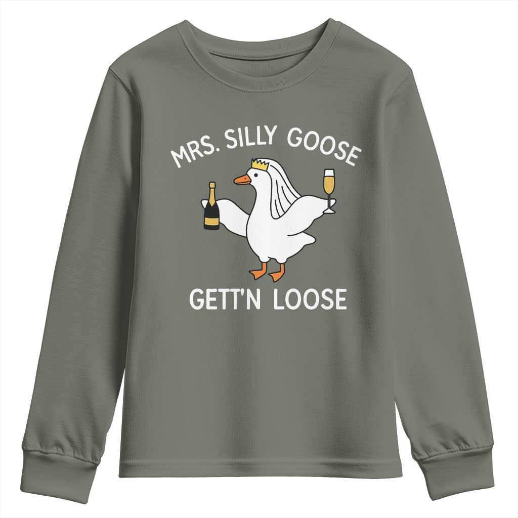 Mrs. Silly Goose Bride Youth Sweatshirt Funny Goose Lovers TS10 Military Green Print Your Wear
