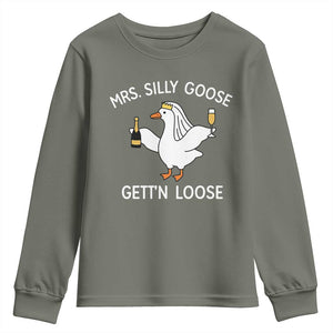 Mrs. Silly Goose Bride Youth Sweatshirt Funny Goose Lovers TS10 Military Green Print Your Wear