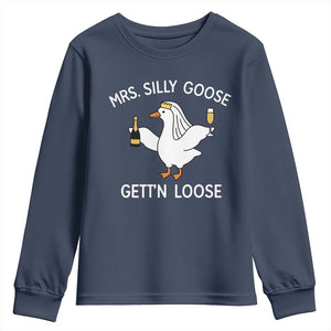Mrs. Silly Goose Bride Youth Sweatshirt Funny Goose Lovers TS10 Navy Print Your Wear