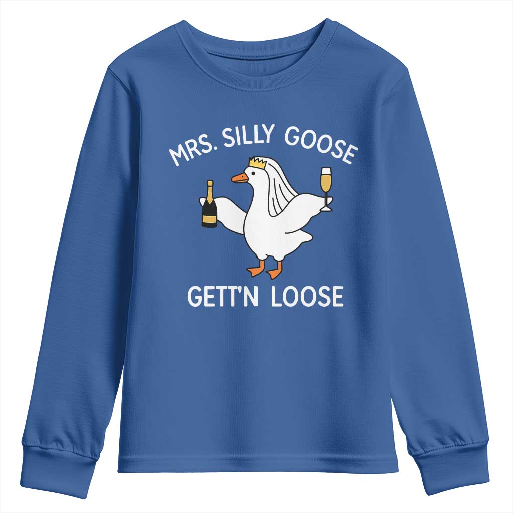 Mrs. Silly Goose Bride Youth Sweatshirt Funny Goose Lovers TS10 Royal Blue Print Your Wear