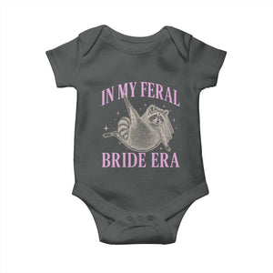 In My Feral Bride Era Baby Onesie Funny Raccoon TS10 Dark Heather Print Your Wear