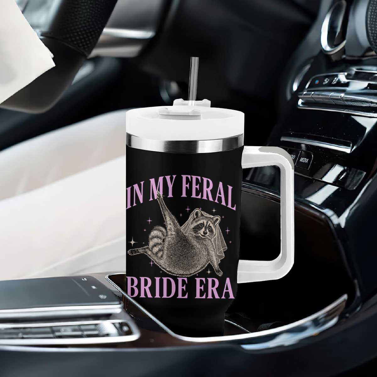 In My Feral Bride Era Tumbler With Handle Funny Raccoon TS10 Print Your Wear