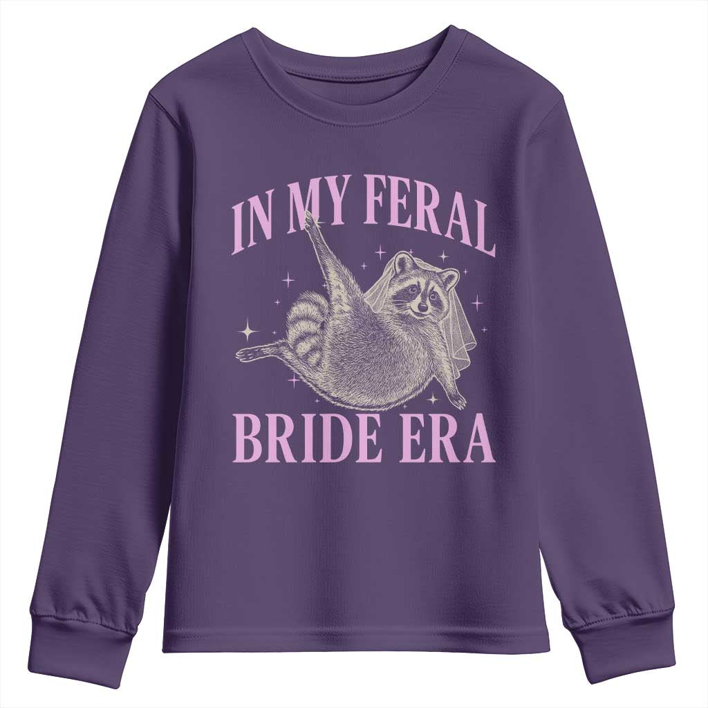 In My Feral Bride Era Youth Sweatshirt Funny Raccoon TS10 Purple Print Your Wear
