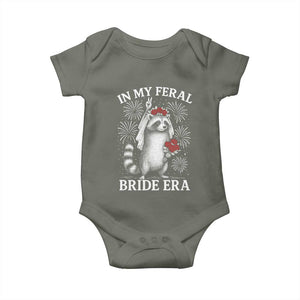 In My Feral Bride Era Baby Onesie Funny Raccoon Lovers TS10 Military Green Print Your Wear