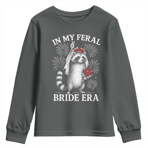 In My Feral Bride Era Youth Sweatshirt Funny Raccoon Lovers TS10 Dark Heather Print Your Wear