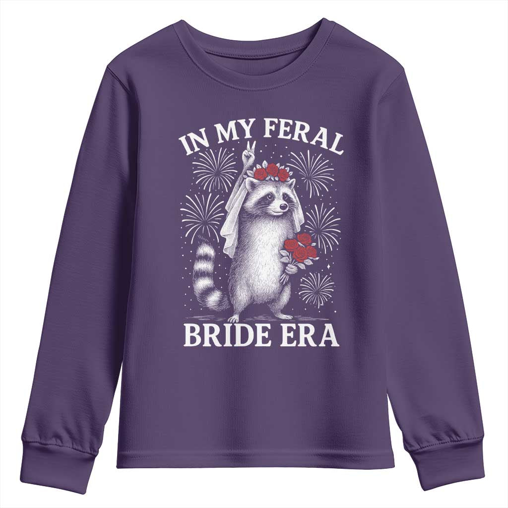 In My Feral Bride Era Youth Sweatshirt Funny Raccoon Lovers TS10 Purple Print Your Wear