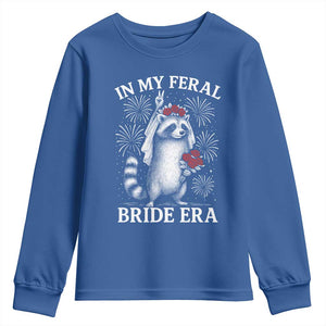In My Feral Bride Era Youth Sweatshirt Funny Raccoon Lovers TS10 Royal Blue Print Your Wear