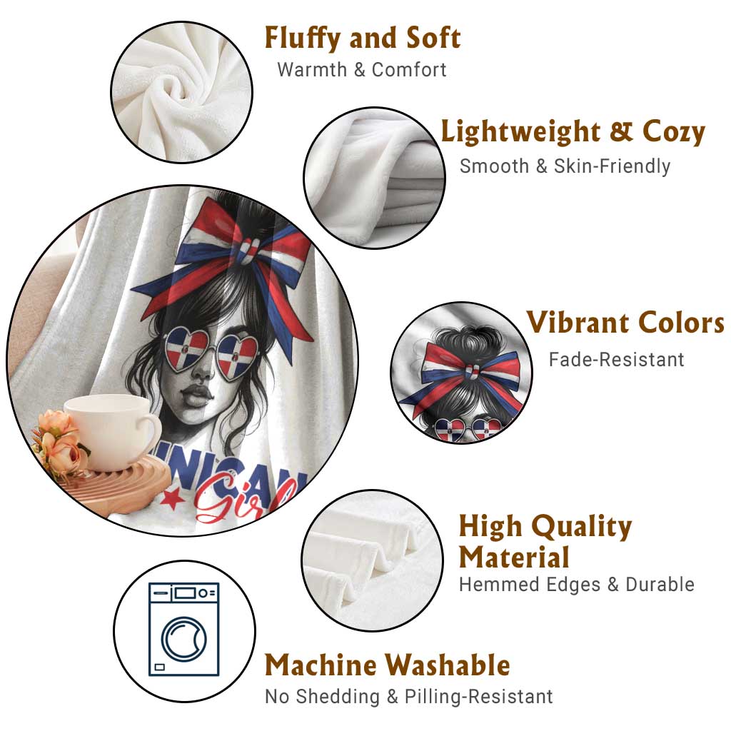 Dominican Girl Throw Blanket Messy Bun Caribbean Dominican Republic DR Flag TS10 Print Your Wear