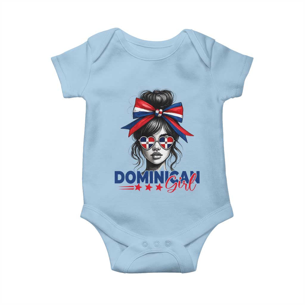 Dominican Girl Baby Onesie Messy Bun Caribbean Dominican Republic DR Flag TS10 Light Blue Print Your Wear