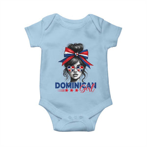 Dominican Girl Baby Onesie Messy Bun Caribbean Dominican Republic DR Flag TS10 Light Blue Print Your Wear