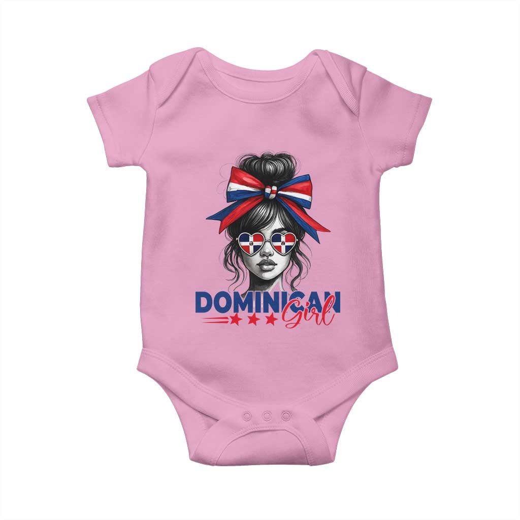Dominican Girl Baby Onesie Messy Bun Caribbean Dominican Republic DR Flag TS10 Light Pink Print Your Wear