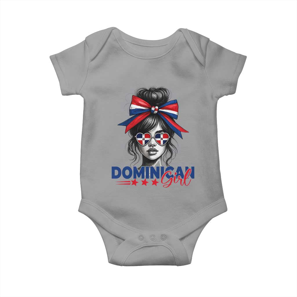 Dominican Girl Baby Onesie Messy Bun Caribbean Dominican Republic DR Flag TS10 Sport Gray Print Your Wear