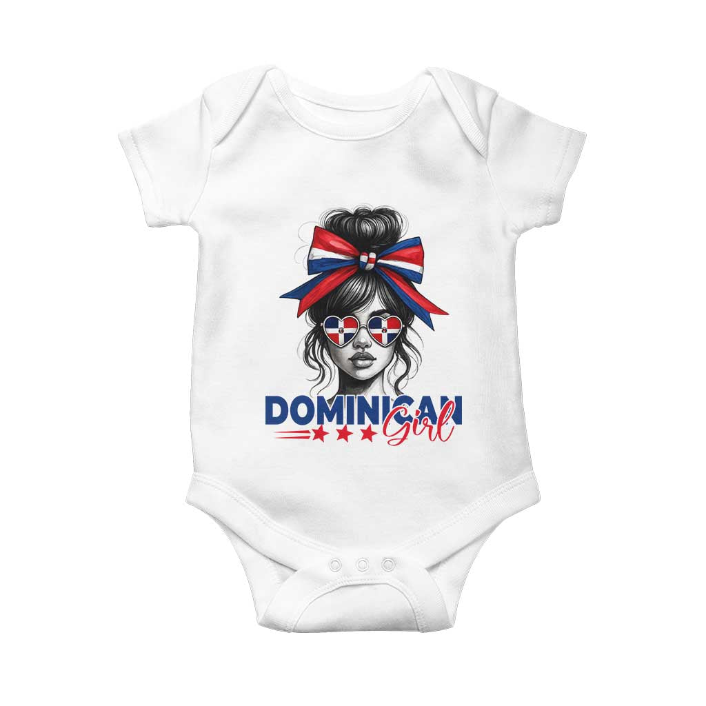Dominican Girl Baby Onesie Messy Bun Caribbean Dominican Republic DR Flag TS10 White Print Your Wear