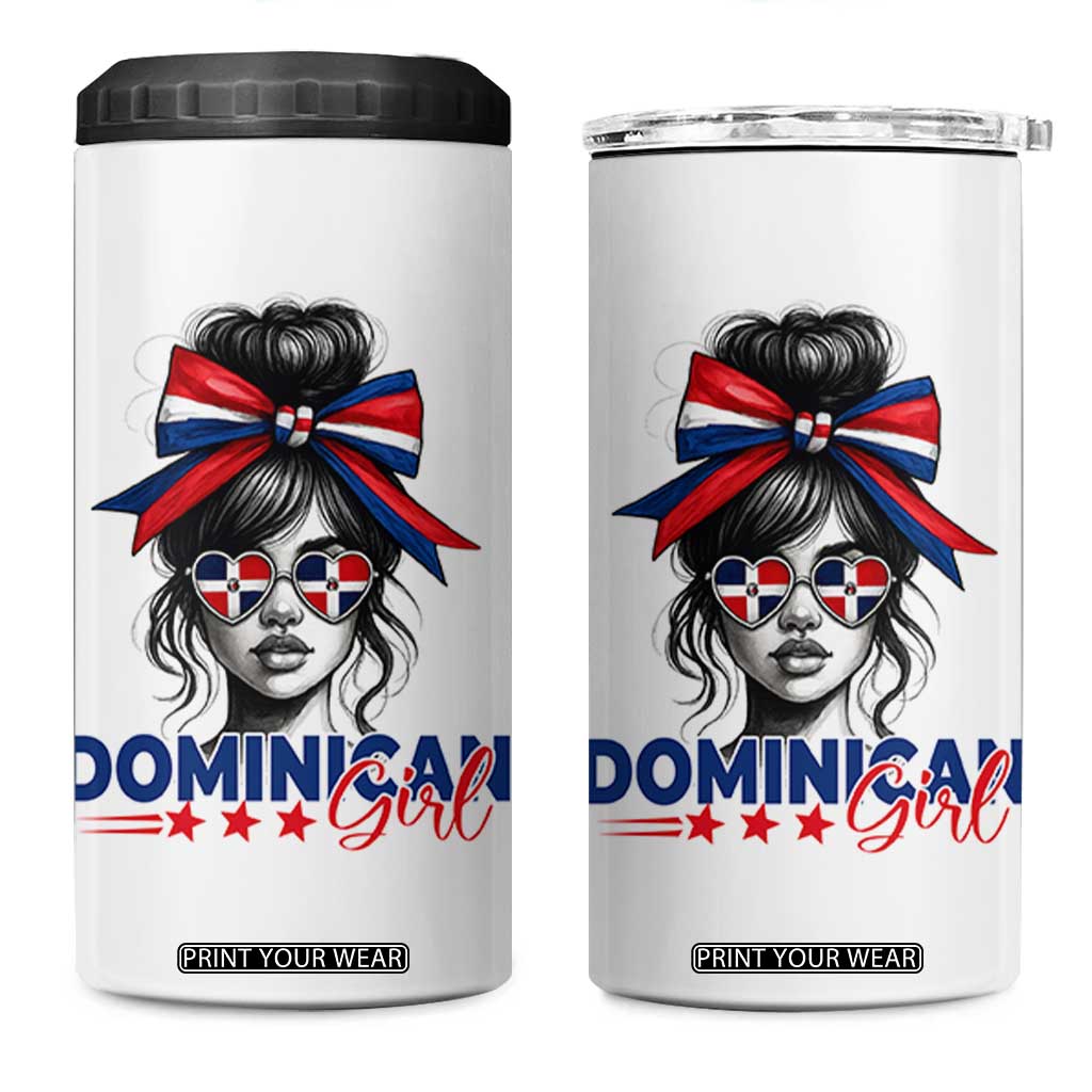 Dominican Girl 4 in 1 Can Cooler Tumbler Messy Bun Caribbean Dominican Republic DR Flag TS10 One Size: 16 oz White Print Your Wear