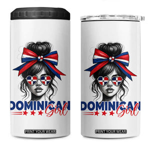 Dominican Girl 4 in 1 Can Cooler Tumbler Messy Bun Caribbean Dominican Republic DR Flag TS10 One Size: 16 oz White Print Your Wear
