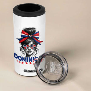 Dominican Girl 4 in 1 Can Cooler Tumbler Messy Bun Caribbean Dominican Republic DR Flag TS10 Print Your Wear
