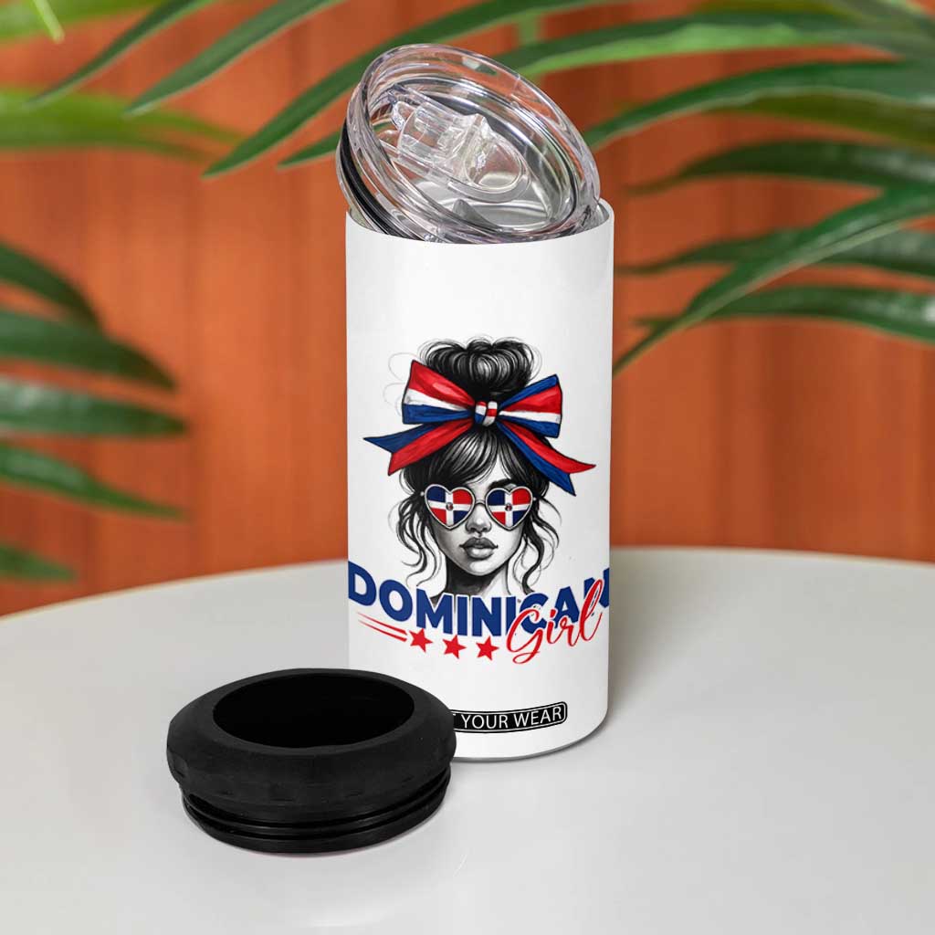 Dominican Girl 4 in 1 Can Cooler Tumbler Messy Bun Caribbean Dominican Republic DR Flag TS10 Print Your Wear
