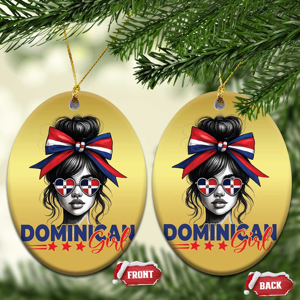 Dominican Girl Christmas Ornament Messy Bun Caribbean Dominican Republic DR Flag TS10 Oval Gold Print Your Wear