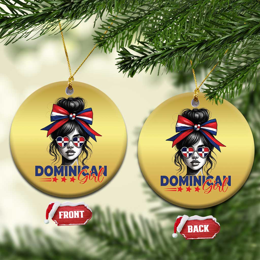 Dominican Girl Christmas Ornament Messy Bun Caribbean Dominican Republic DR Flag TS10 Circle Gold Print Your Wear