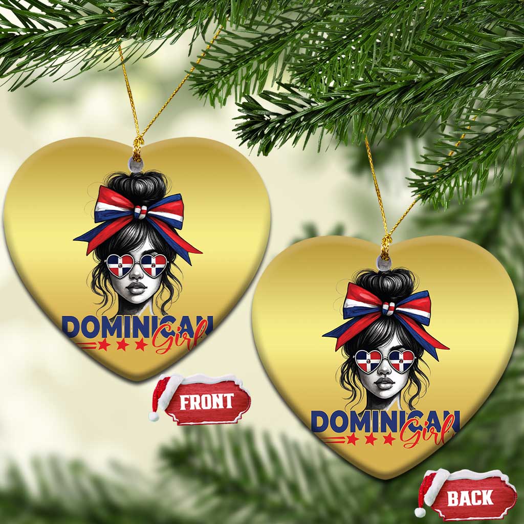 Dominican Girl Christmas Ornament Messy Bun Caribbean Dominican Republic DR Flag TS10 Heart Gold Print Your Wear