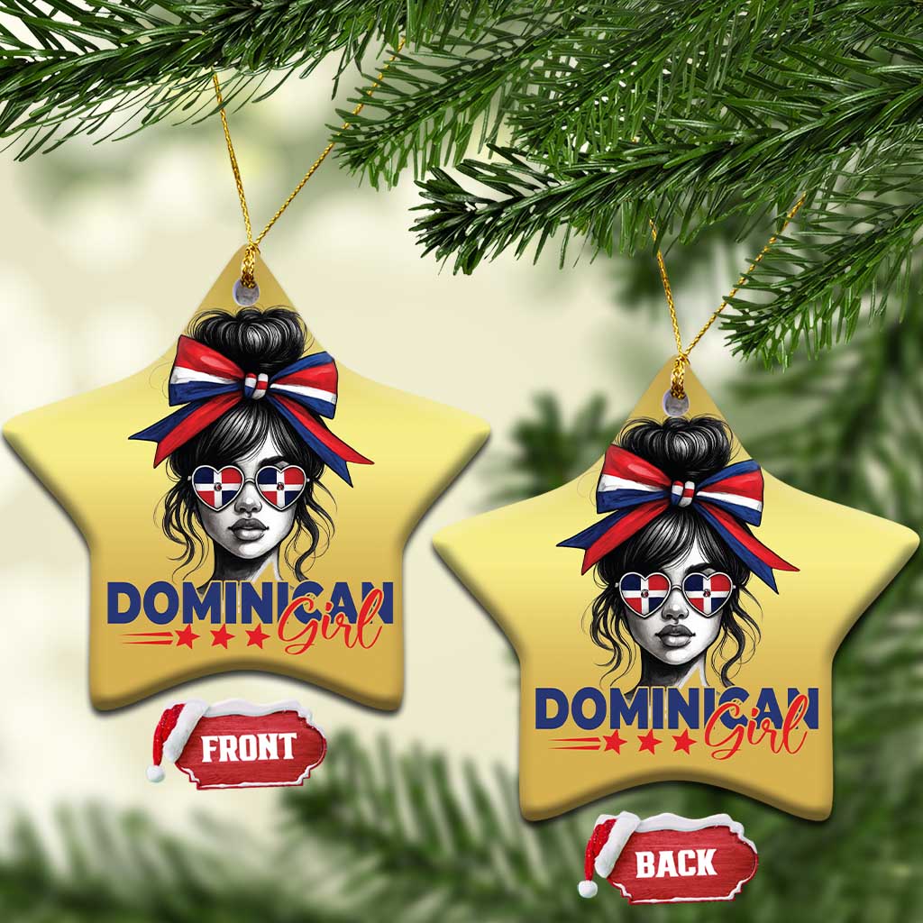 Dominican Girl Christmas Ornament Messy Bun Caribbean Dominican Republic DR Flag TS10 Star Gold Print Your Wear