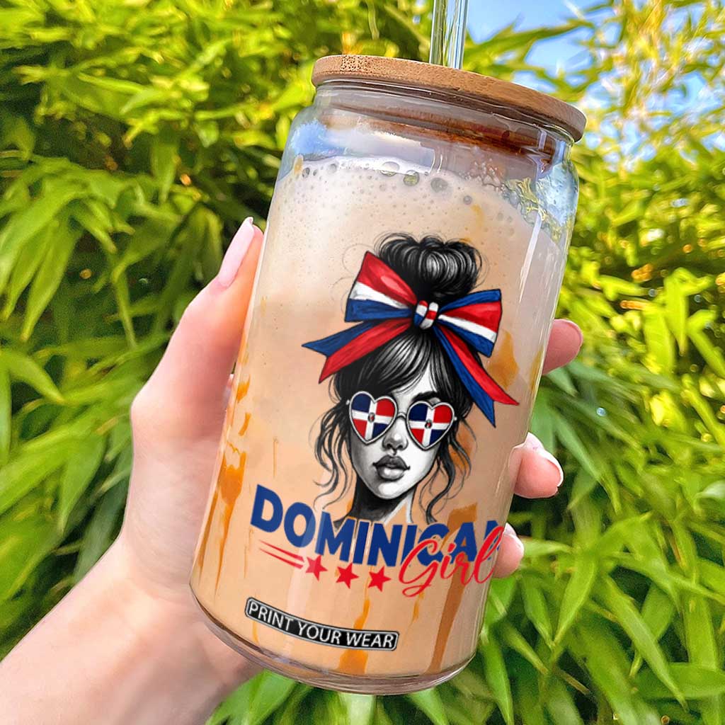 Dominican Girl Glass Can Messy Bun Caribbean Dominican Republic DR Flag TS10 White Print Your Wear
