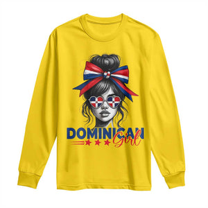 Dominican Girl Long Sleeve Shirt Messy Bun Caribbean Dominican Republic DR Flag TS10 Daisy Print Your Wear