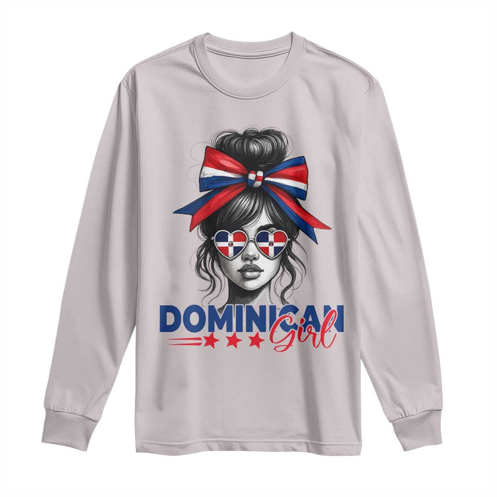 Dominican Girl Long Sleeve Shirt Messy Bun Caribbean Dominican Republic DR Flag TS10 Ice Gray Print Your Wear