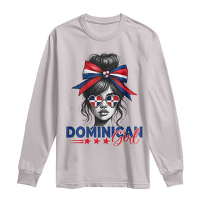 Dominican Girl Long Sleeve Shirt Messy Bun Caribbean Dominican Republic DR Flag TS10 Ice Gray Print Your Wear