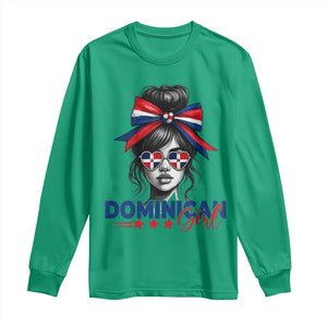 Dominican Girl Long Sleeve Shirt Messy Bun Caribbean Dominican Republic DR Flag TS10 Irish Green Print Your Wear