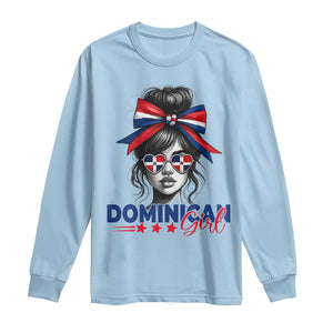Dominican Girl Long Sleeve Shirt Messy Bun Caribbean Dominican Republic DR Flag TS10 Light Blue Print Your Wear