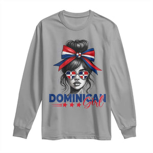Dominican Girl Long Sleeve Shirt Messy Bun Caribbean Dominican Republic DR Flag TS10 Sport Gray Print Your Wear