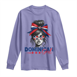 Dominican Girl Long Sleeve Shirt Messy Bun Caribbean Dominican Republic DR Flag TS10 Violet Print Your Wear